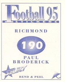 1995 Select AFL Stickers #190 Paul Broderick Back